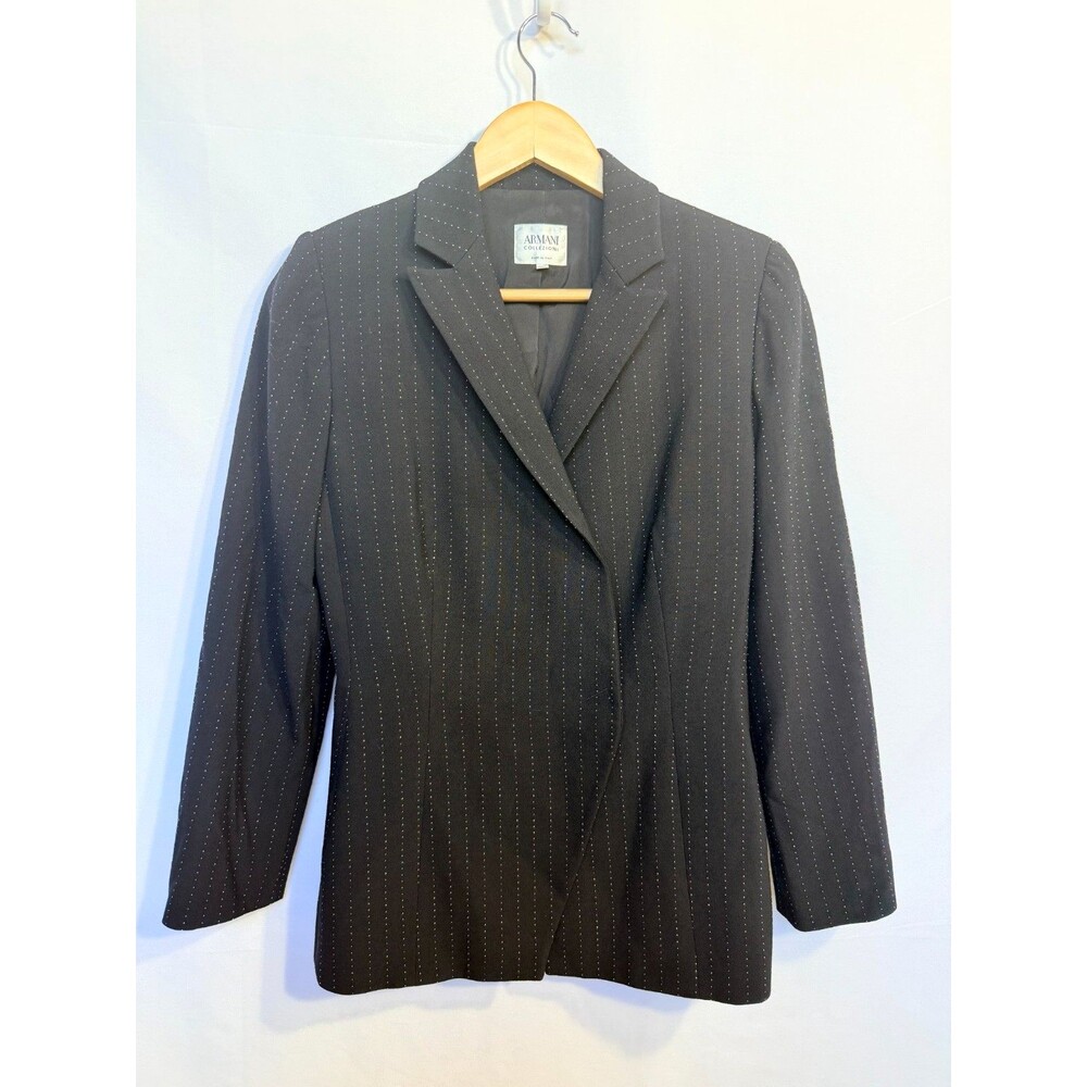 Vintage Armani Collezioni Pinstripe Wool Wrap Blazer Women's 4 Italy Y2K